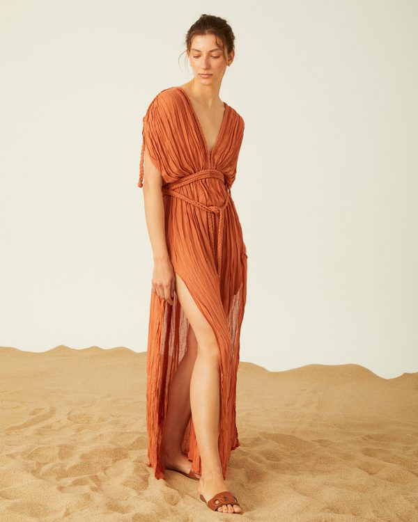 Hypatia tarçın rengi plaj elbisesi