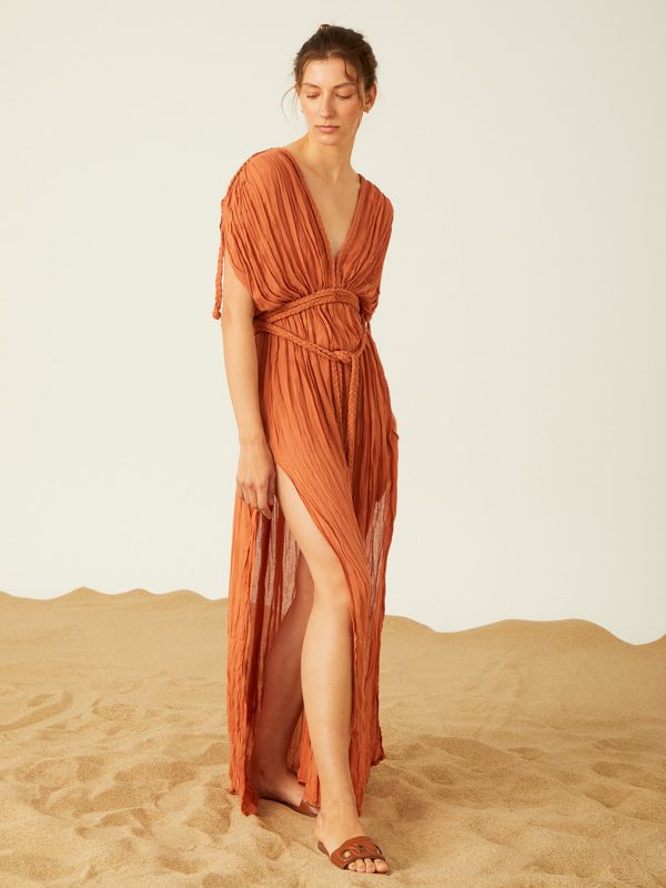 Hypatia tarçın rengi plaj elbisesi